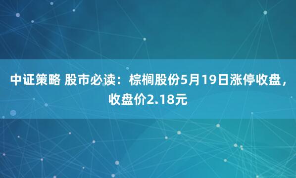 中证策略 股市必读：棕榈股份5月19日涨停收盘，收盘价2.18元